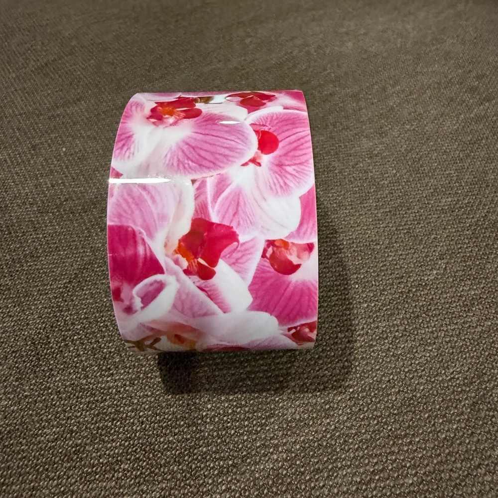 Floral Pink Orchid Wide Resin Cuff Bracelet